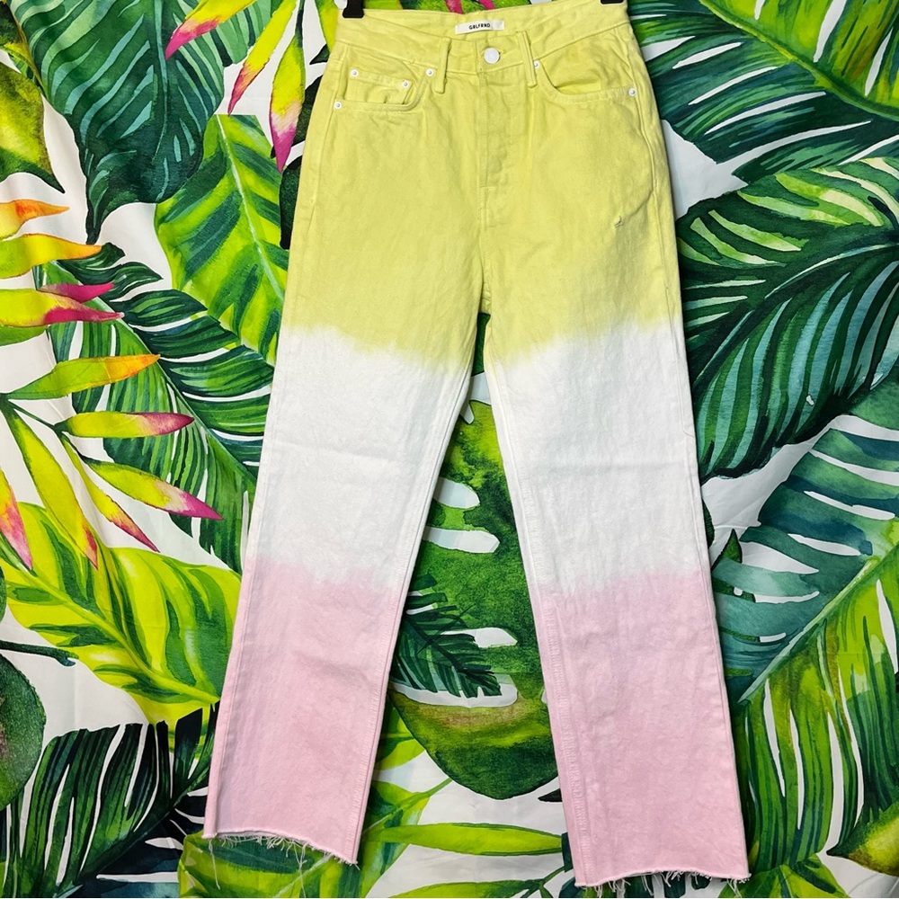 Grlfrnd Mica 00/24 Yellow White Pink Colorblock Spring Summer Casual Crop Jeans
